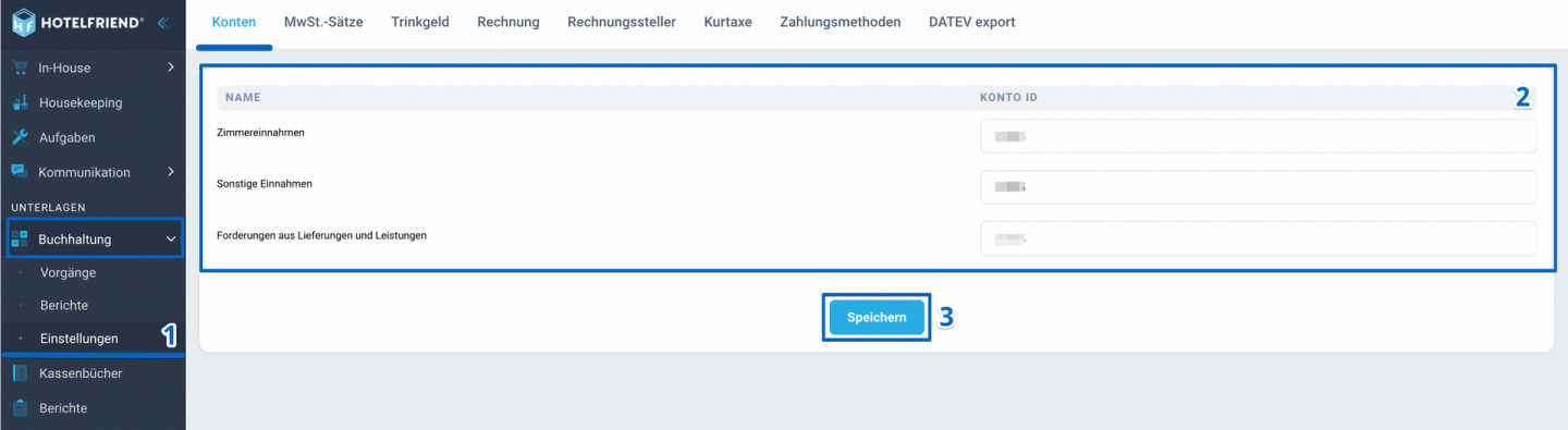 Um die Buchhaltung einzurichten, folgen Sie bitte den untenstehenden Anweisungen