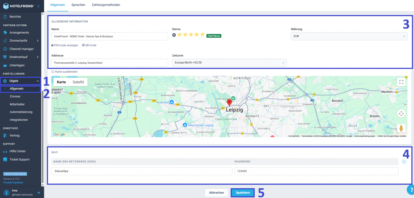So richten Sie die allgemeinen Hotelinformationen ein