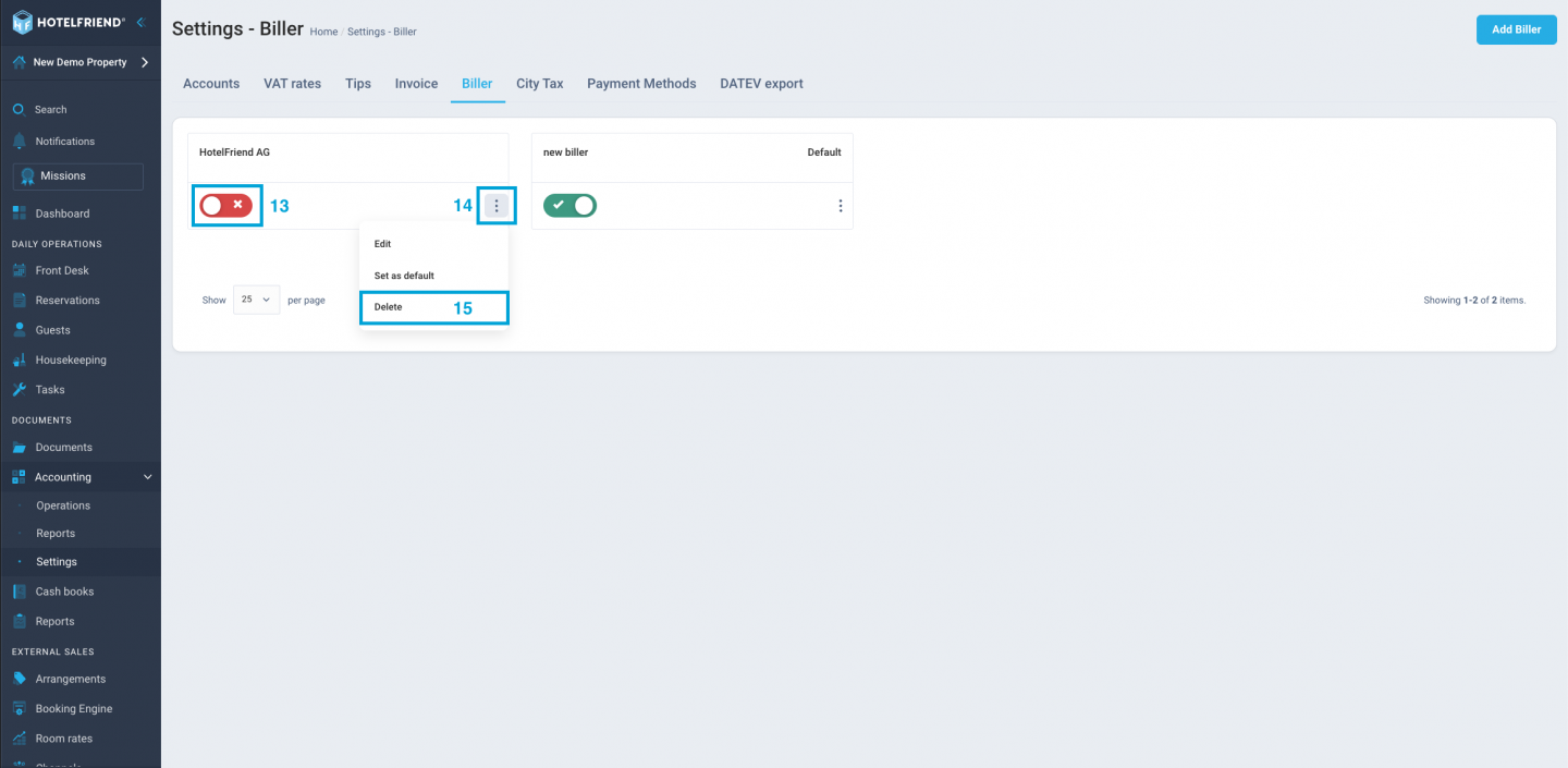 Click Delete to remove the preset invoice issuer.