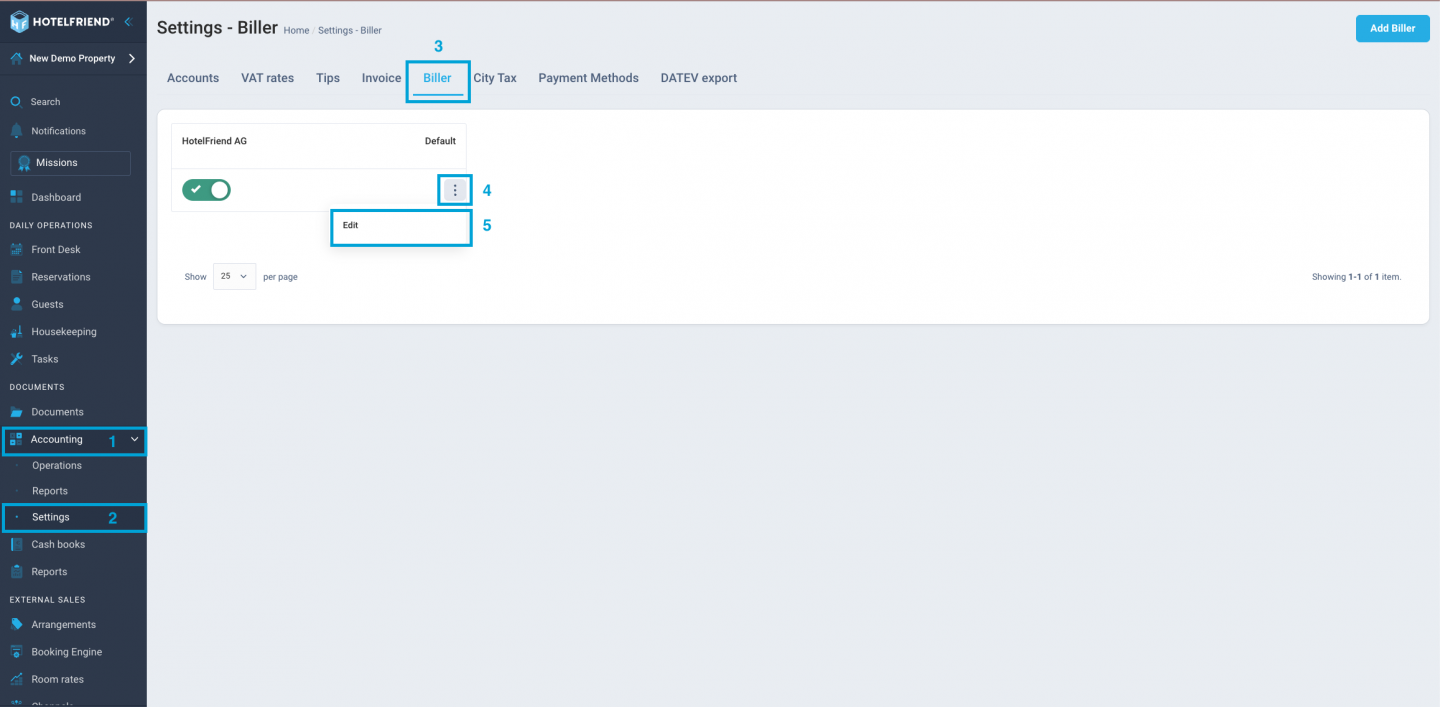 How to set up Biller in HotelFriend