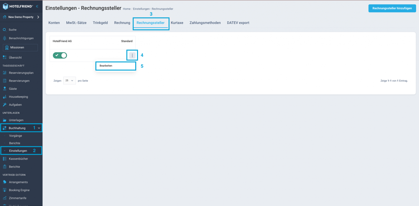 Hier kann man den Rechnugssteller nun bearbeiten.