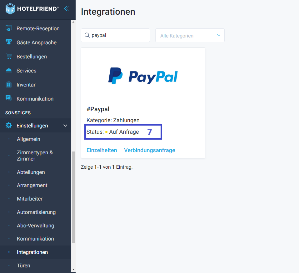 Aktualisieren Sie die Seite. Der Status Ihres Antrags sollte nun als In Request angezeigt werden.