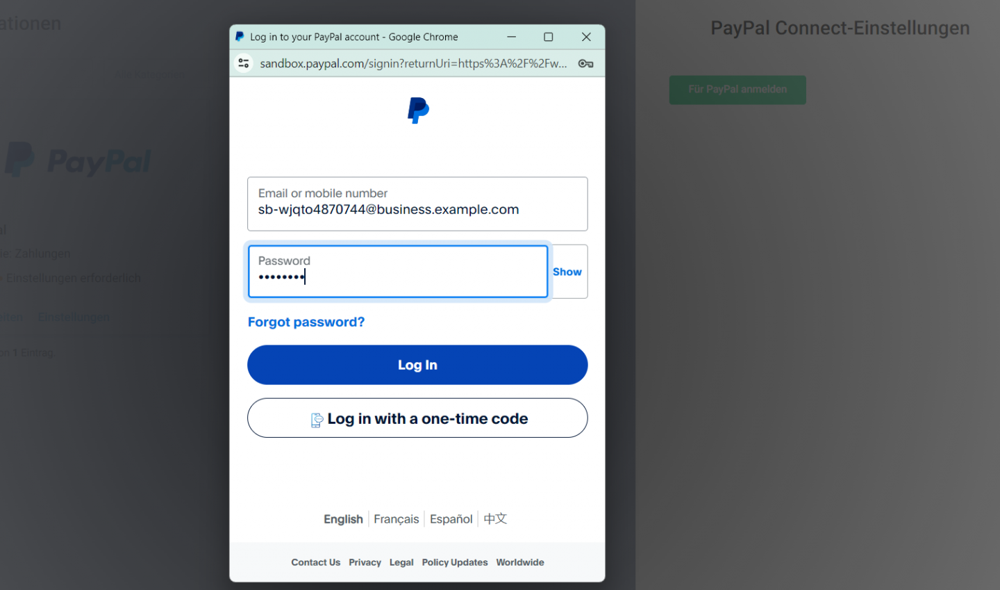 Klicken Sie auf Für PayPal anmelden und verwenden Sie Ihre PayPal-Anmeldedaten, um sich anzumelden oder einzutragen.