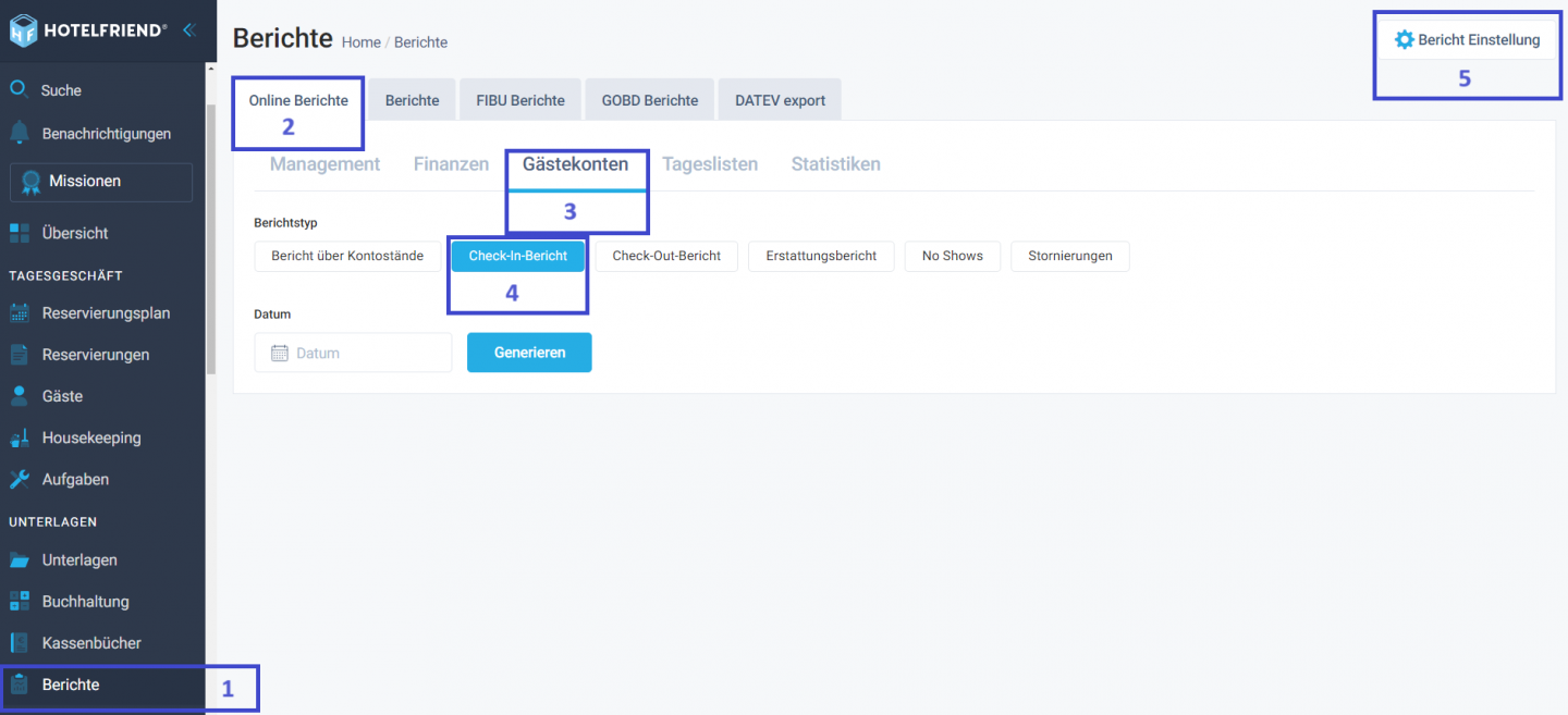 Klicken Sie auf die Schaltfläche Berichtseinstellungen in der oberen rechten Ecke.
