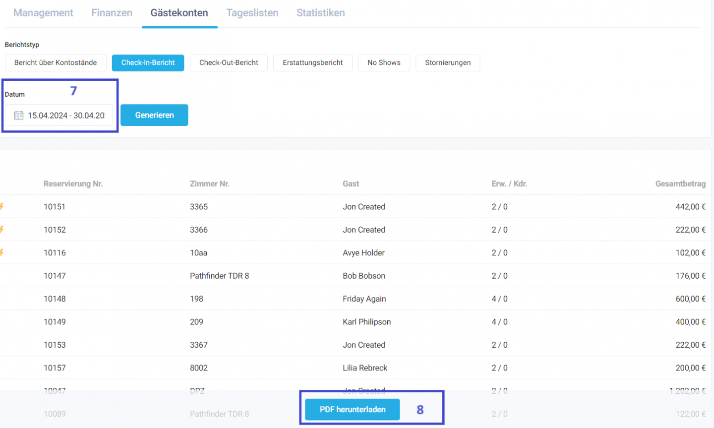 Wählen Sie den Parameter Datum, um den Datumsbereich des Berichts zu konfigurieren.