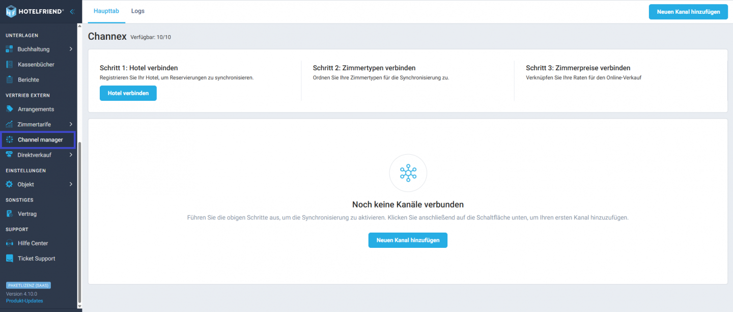 Melden Sie sich als Hotel-Administrator an und navigieren Sie zum Modul Channel Manager.