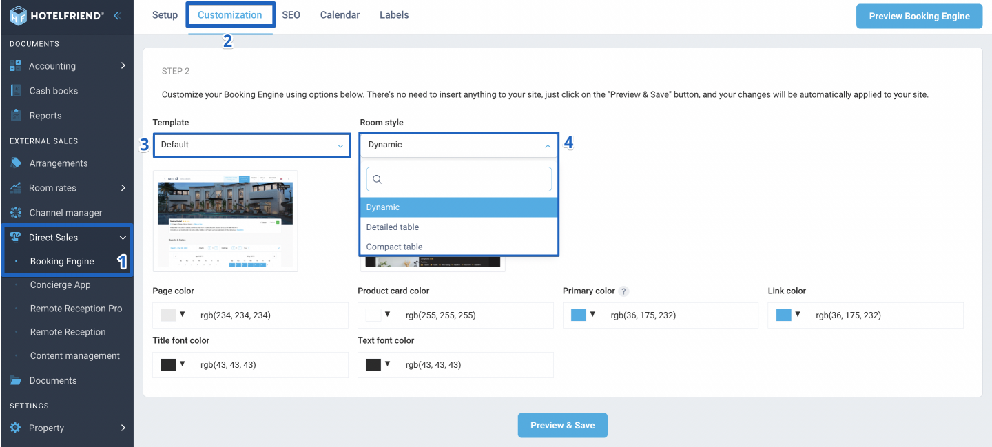 To customize the suggested parameters for the Booking Engine, follow the steps below