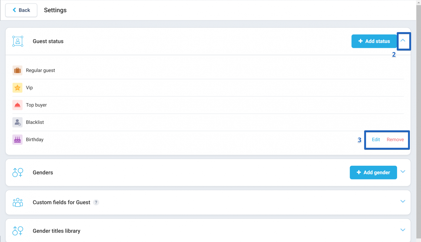 Next to the status you want to change or remove, click Edit or Remove.