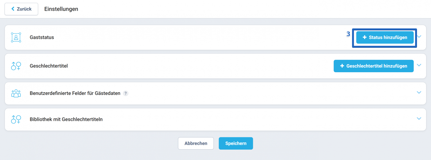 Suchen Sie die Schaltfläche + Status hinzufügen im Bereich Gaststatus und klicken Sie darauf.