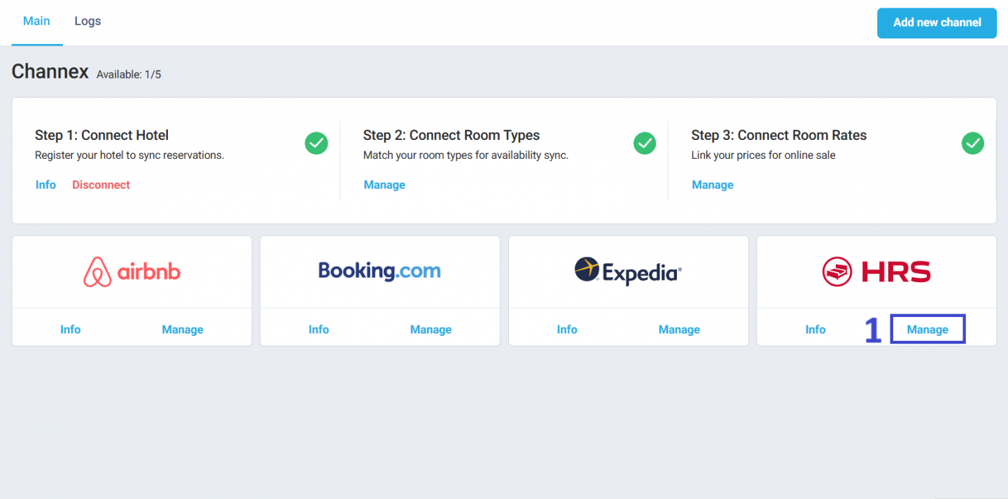 Click Manage or the channel logo to open the Connect channel window.