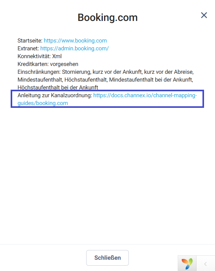 Zusätzlich können Sie die entsprechende Anleitung direkt im Info-Fenster jedes Kanals in HotelFriend aufrufen.