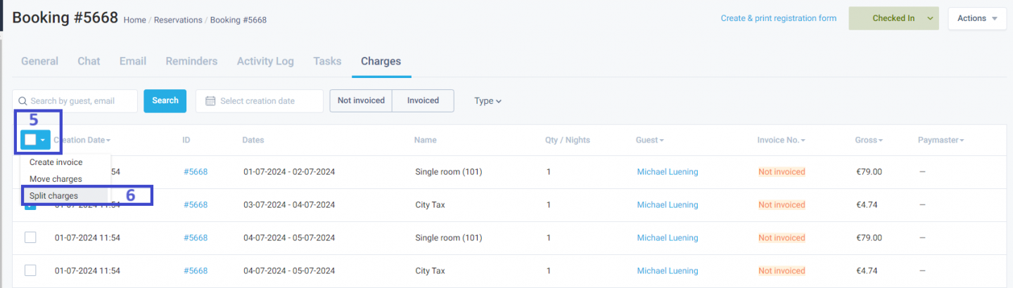Click on Split charges.