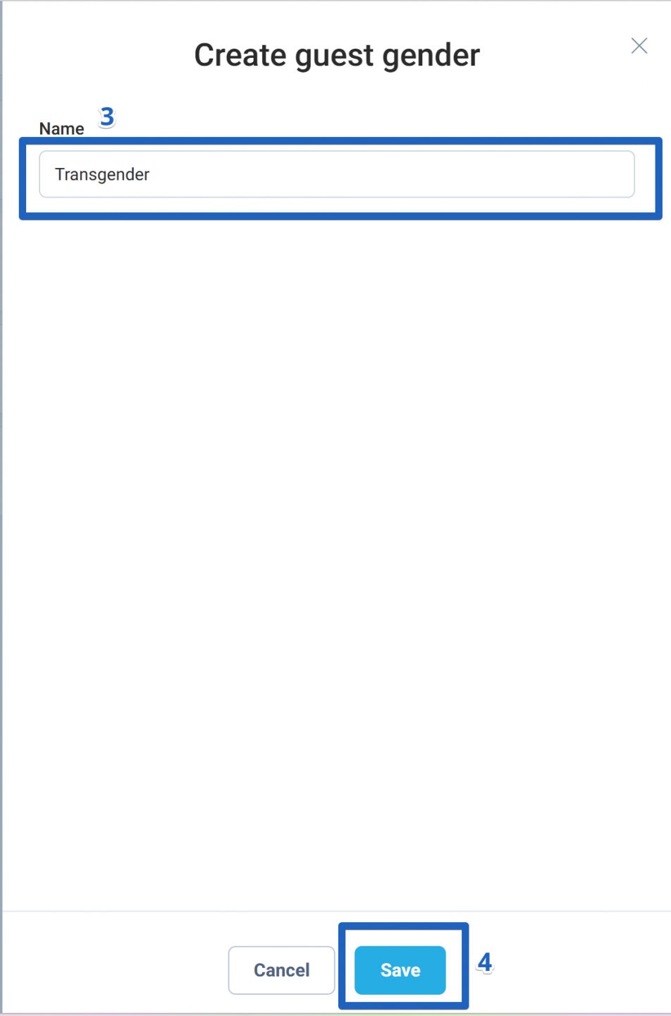 A new window will appear where you can enter the desired gender identity term. Click Save to apply your changes.