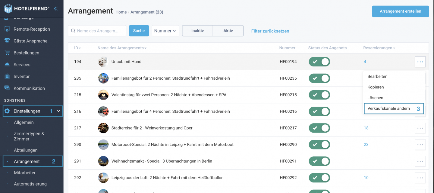 Vertriebskanäle für Angebote verwalten