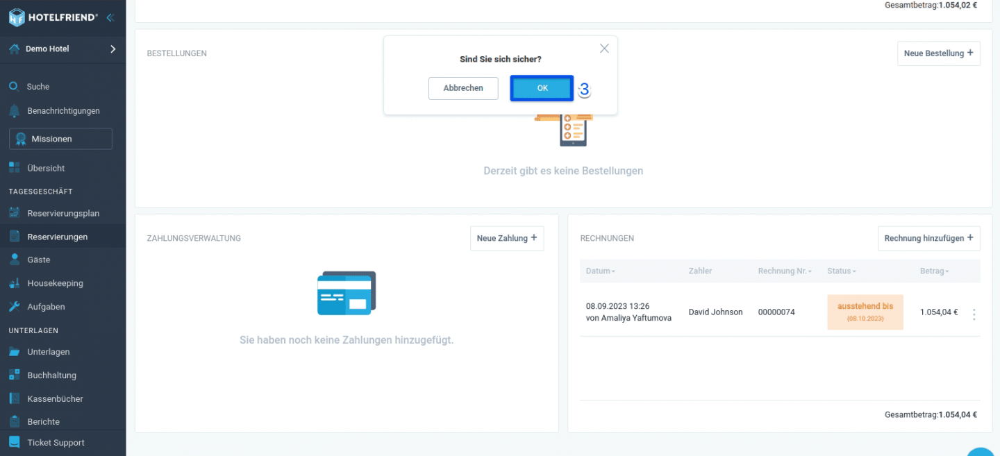 Um mit der Stornierung fortzufahren, klicken Sie auf die Schaltfläche 'OK'.