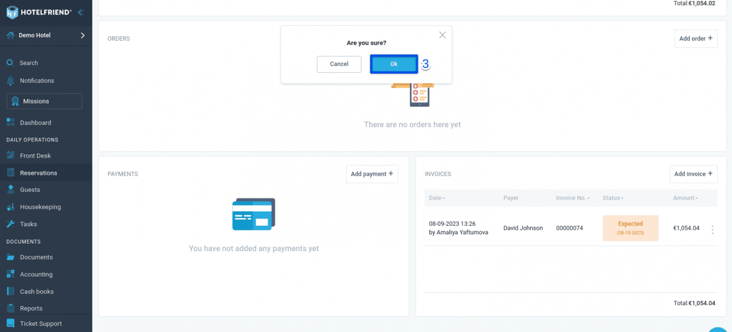 To proceed with the cancellation, click the OK button.